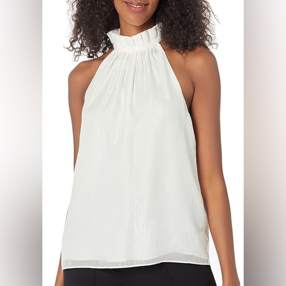 Trina Turk Cream Ruffled Sleeveless Blouse